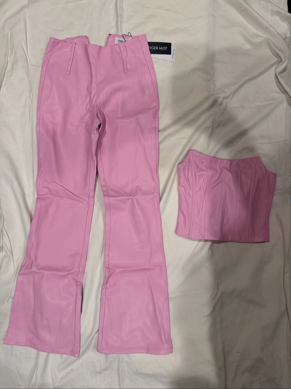 Pink faux leather tiger mist set XS corset and XXS pants
